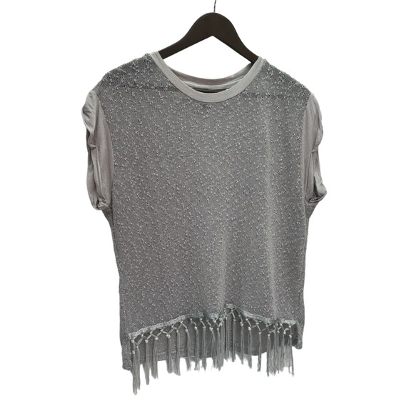 Danny Be Grey Loose Knit Short Sleeve Round Neck Sweater Top Size S - Picture 1 of 8